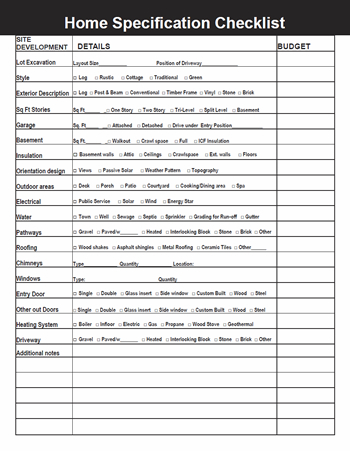 Home Specification Checklist